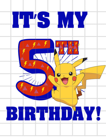 Pikachu Birthday Boy Iron-On Transfer – It's My 5th Birthday Celebration!