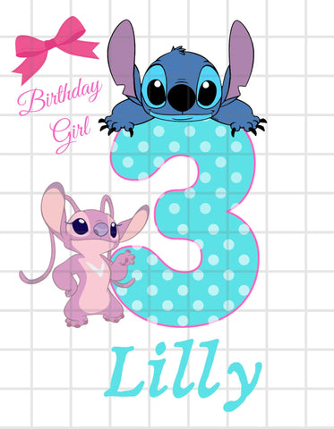 Stitch and Angel Birthday Girl Iron-On Transfer – Personalized with Name & Age!