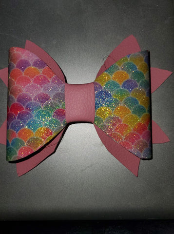 Pastel Colored Mermaid Scales with Pink Double Tail Hairbow