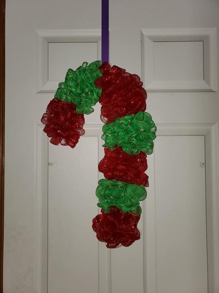 Deco Mesh Candy Cane Wreath