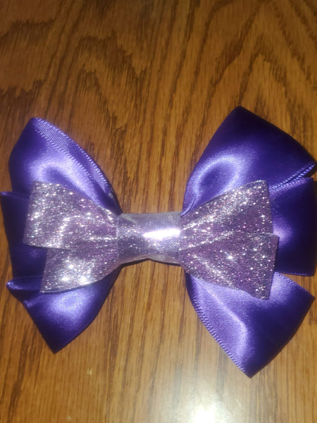 Purple Satin Bow with Glitter Bow On Top