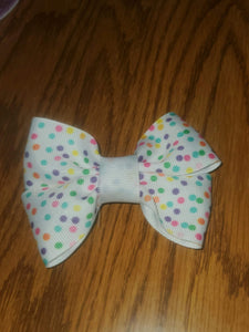 White Ribbon With Printed Pastel Polka Dots Hairbow/Hair Accessory
