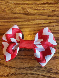 Red and White Striped Hair Bow Barrette/Hair Accessory