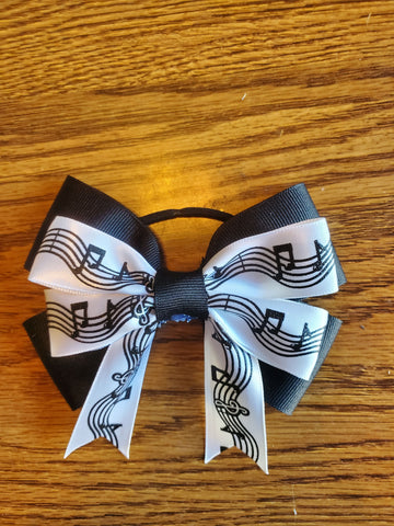 Black and White Music Note Ribbon Hairbow / Hair Accessory