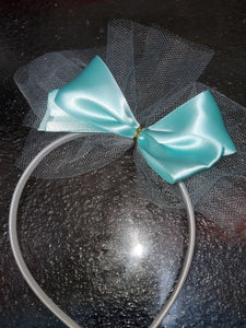 White Headband with Mint Green Bow and Mint Green Tulle