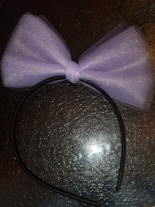 Black HeadBand With Large Purple Tulle Hair Bow
