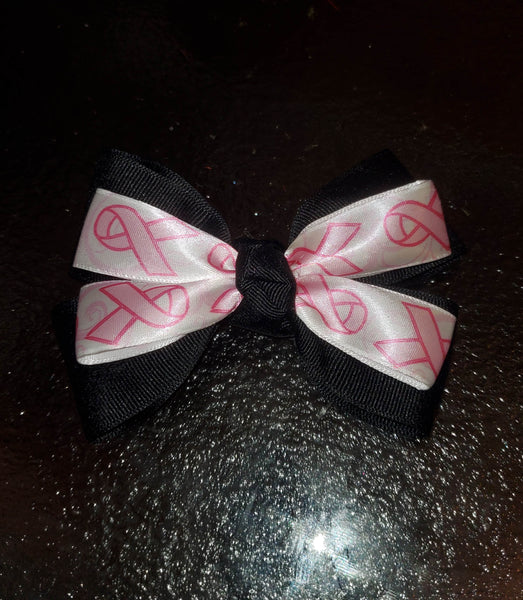 Black/White/Pink Breast Cancer Awareness Hair Bow/Hair Accessory