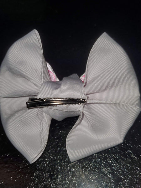 White and Pink Breast Cancer Awareness Hair Bow/Hair Accessory