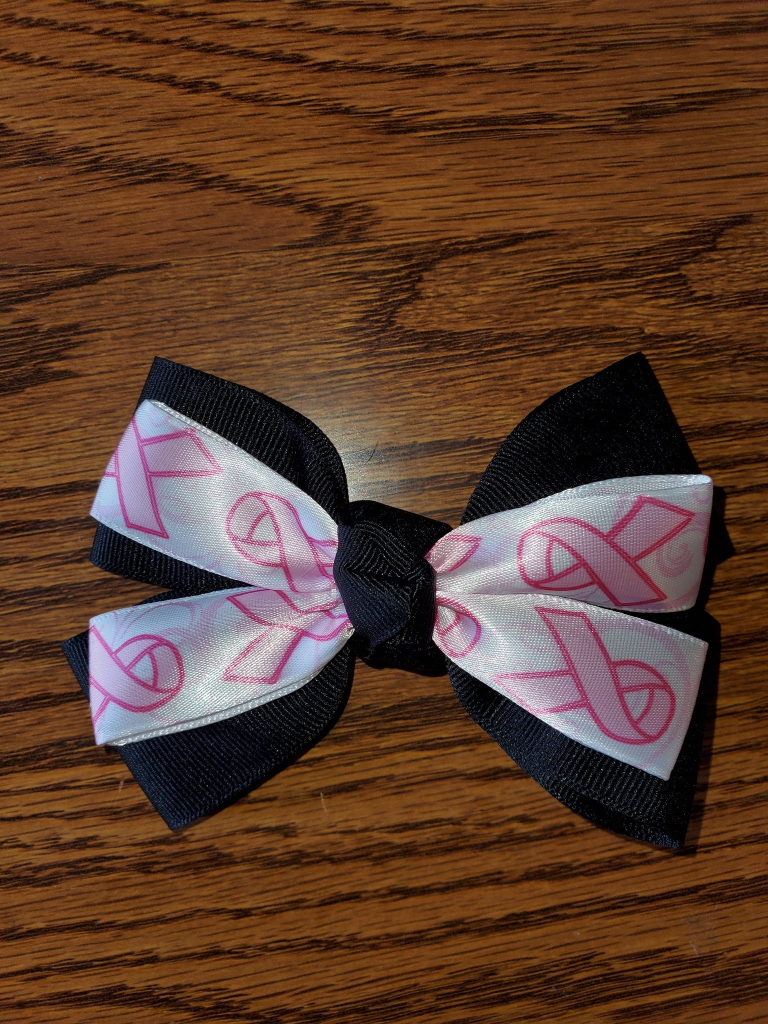 Black/White/Pink Breast Cancer Awareness Hair Bow/Hair Accessory