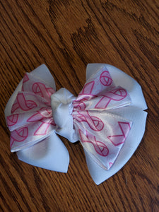 White and Pink Breast Cancer Awareness Hair Bow/Hair Accessory