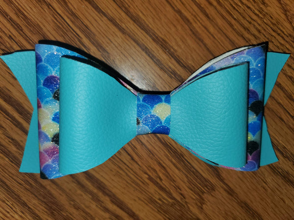 Light Blue/Blue Mermaid Scale Faux Leather Hairbow