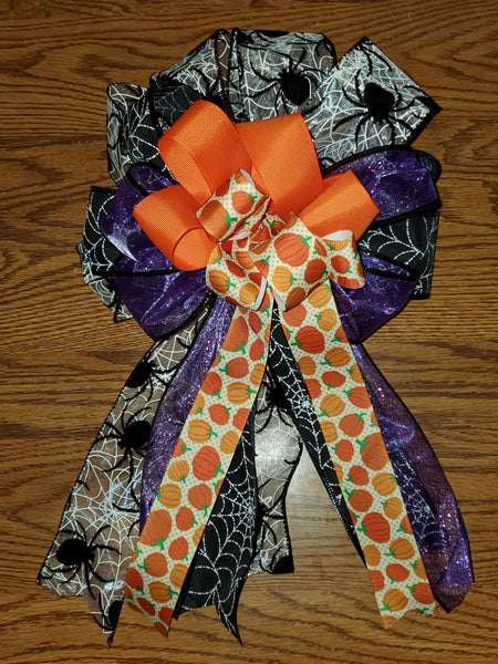 Halloween Bow/Decorative Wreath Bow/Spider Bow/Spiderweb Bow/Pumpkin Bow/Orange Bow