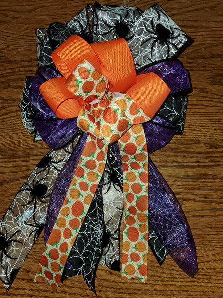 Halloween Bow/Decorative Wreath Bow/Spider Bow/Spiderweb Bow/Pumpkin Bow/Orange Bow