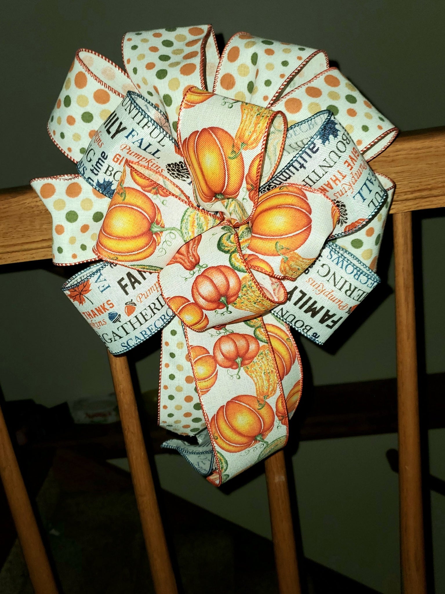 Thanksgiving Decorative/Wreath Bow/Polka Dots Bow/ Glitter Pumpkin Bow/Thankful Bow