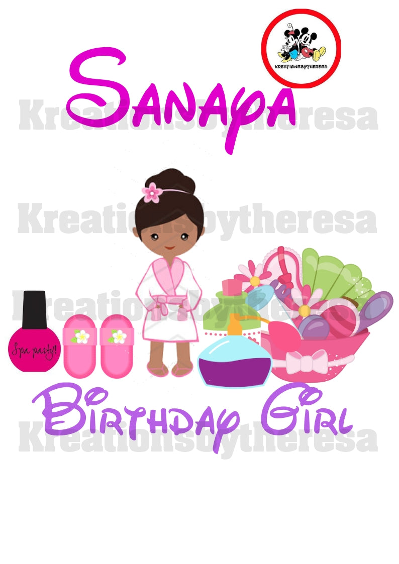 Spa Party Birthday Girl Iron On Transfer/ African American