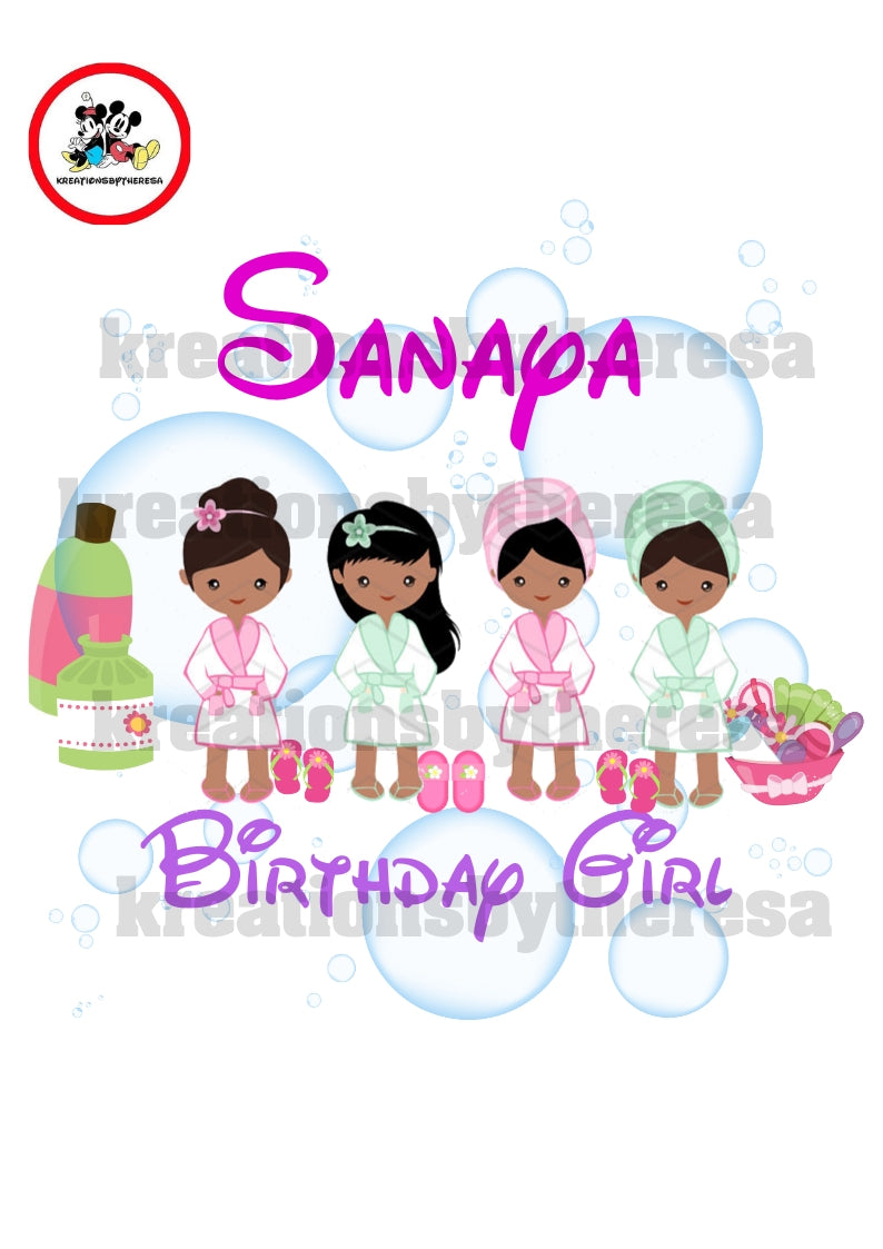 Spa Party Young Girl Birthday Entourage / African American Iron On Transfer