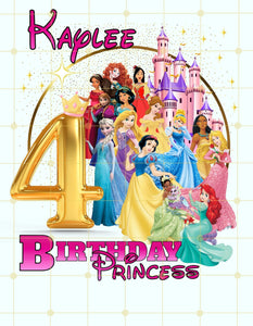 Disney Princesses Inspired| Birthday Girl| Printable Iron On Transfer| Diy Tshirt