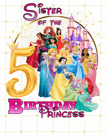 Disney Princesses Inspired | Sister and Brother Of The Birthday Girl | Printable Transfer For Diy