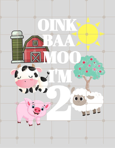 OINK BAA MOO I'M 2 Farm Birthday| Printable Iron On Transfer For Diy
