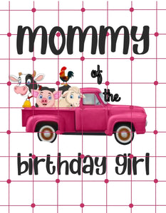Mommy Of The Birthday Girl Farm Animal's Birthday Theme| Printable Iron On Transfer For Diy Tshirt