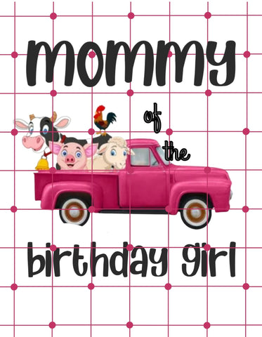 Mommy Of The Birthday Girl Farm Animal's Birthday Theme| Printable Iron On Transfer For Diy Tshirt