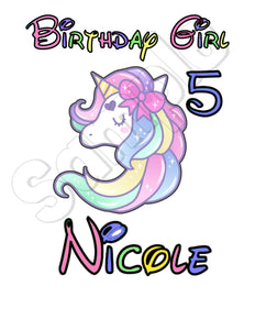Pastel Unicorn Birthday Girl Printable Iron On Transfer